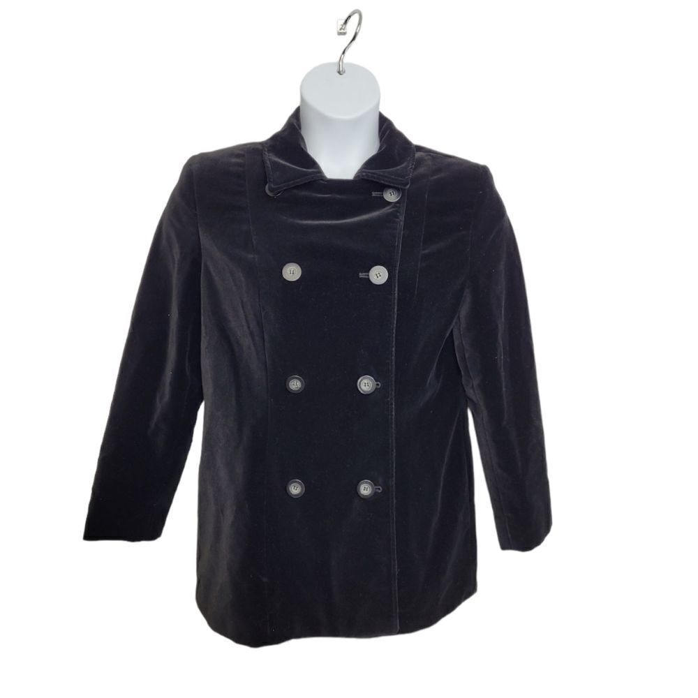 VINTAGE 90s black velvet double breasted goth dark academia coat M